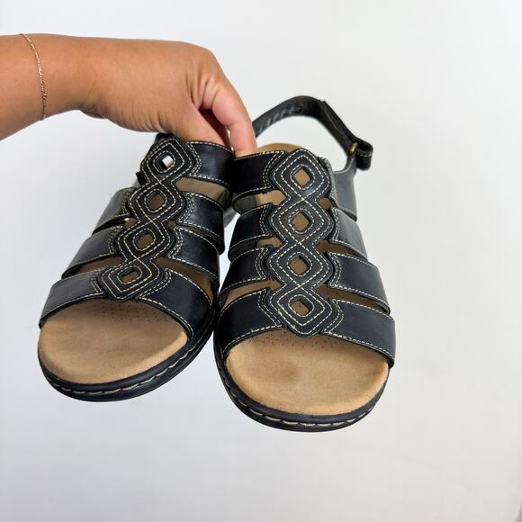 Clarks Leisa Ruby Black Leather Sandals - 10 Wide - Picture 3 of 8